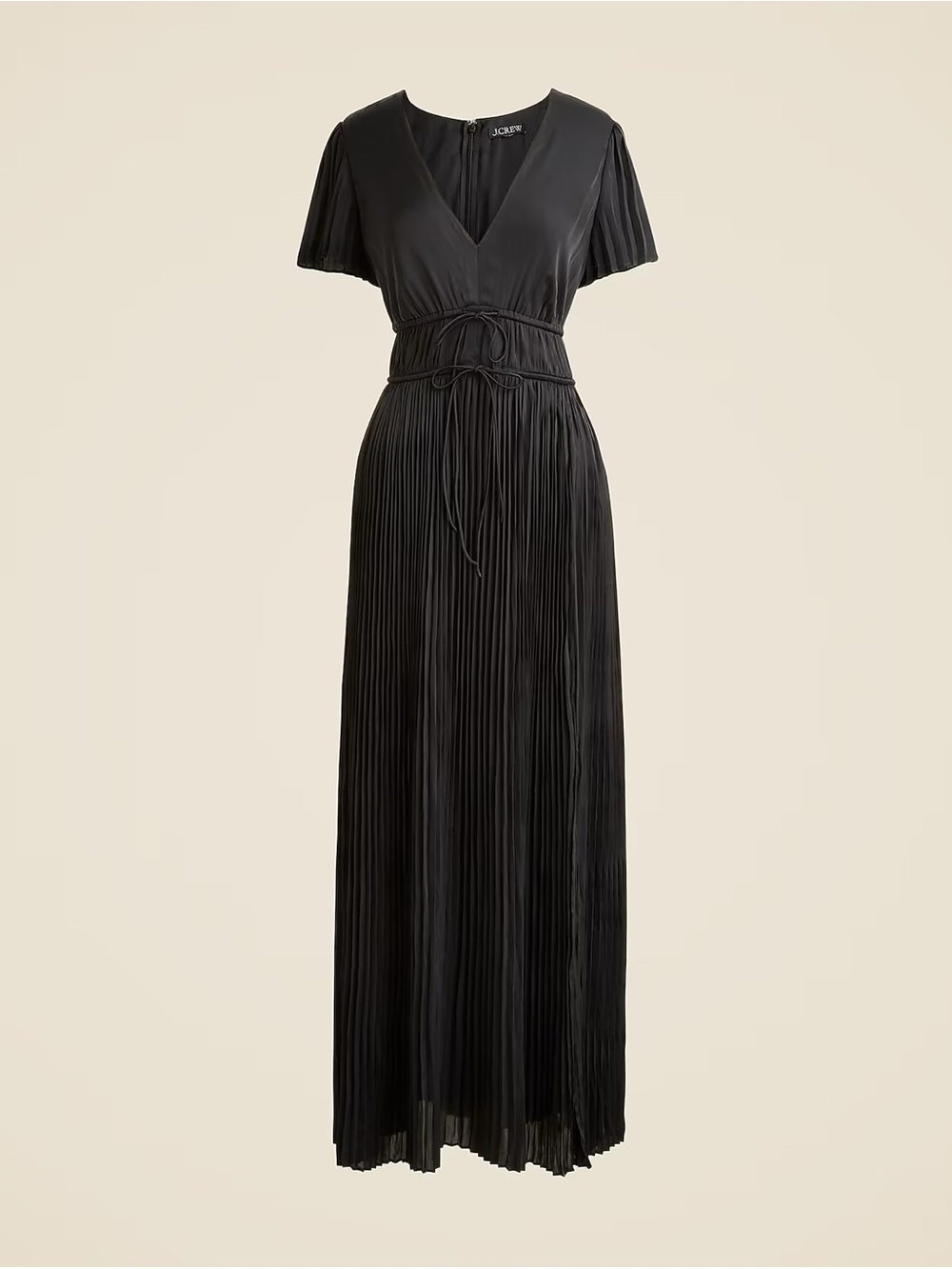 J. Crew Black Pleated Tie Waist Dress in Luster Georgette Maxi Dress - Picture 2 of 9
